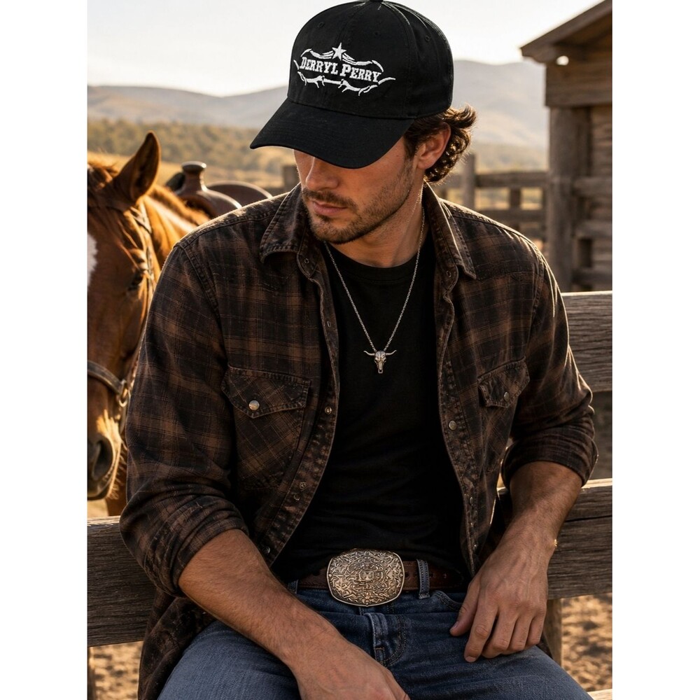 Derryl Perry Black Western Cowboy Hat Adjustable Country Concert Rodeo